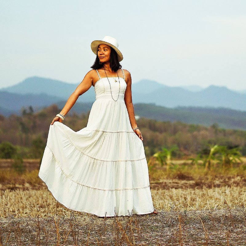 Women Dress, White Dress, Cotton Dress, Long Dress, Summer Dress, Elegant Dress - ชุดเดรส - วัสดุอื่นๆ 