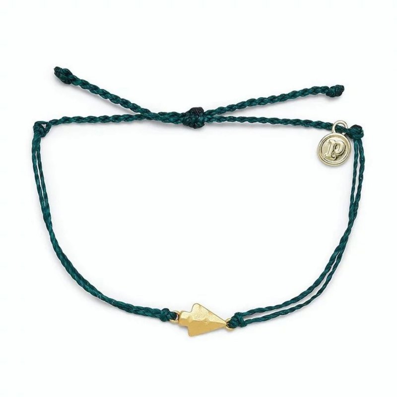 Pura Vida 美國手工 仿舊金色箭頭 暗綠色蠟線衝浪手鍊 - 手鍊/手環 - 防水材質 綠色