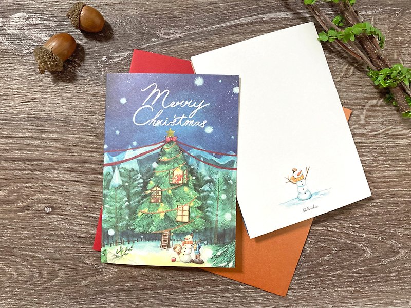 聖誕卡片 | 綠色聖誕樹屋 - 心意卡/卡片 - 紙 綠色