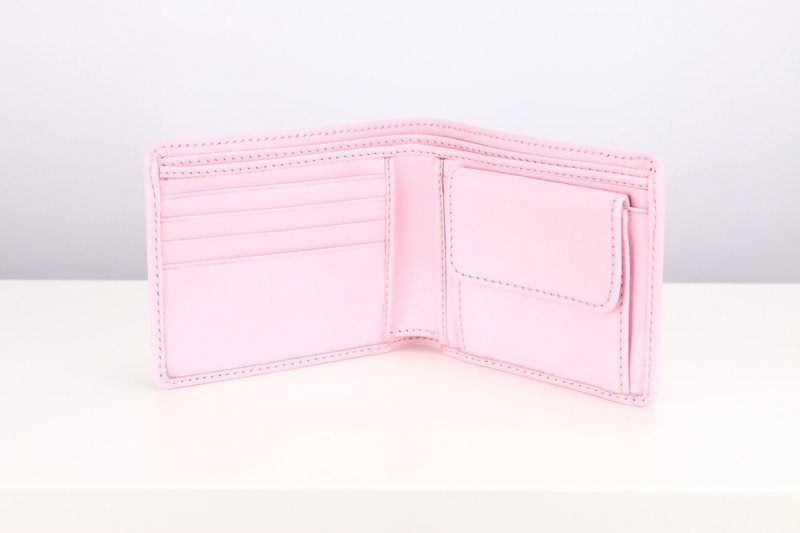 W004 Wallet+Coin pocket - Pink milk - Genuine leather - 錢包/皮夾/長短夾 - 真皮 粉紅色
