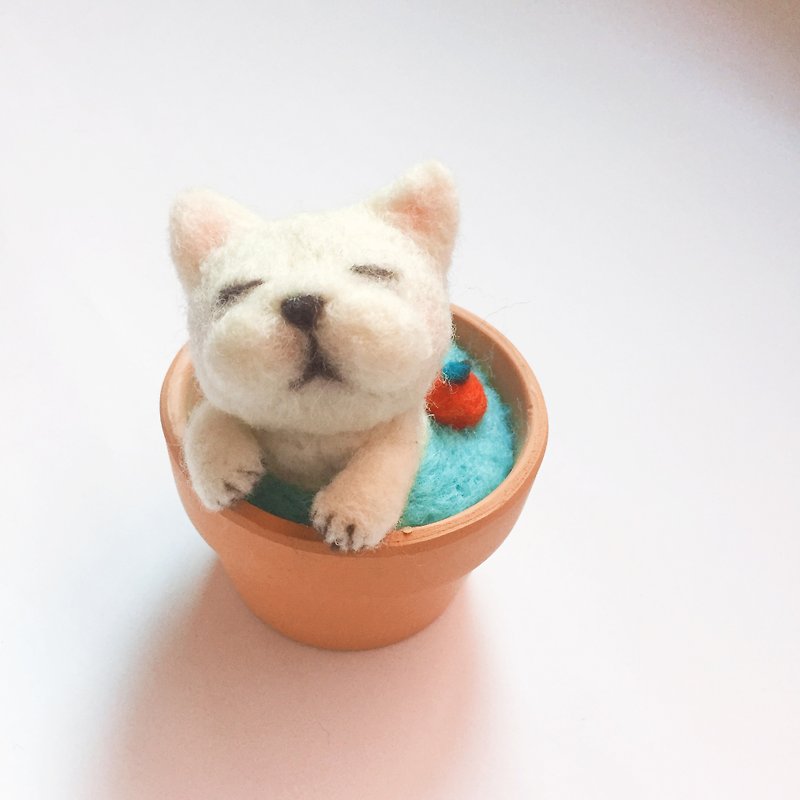 [Soup Le Tao Tao] Wool Felt Animal Soup Pot_Fa Dou Ping An Soup can be added with a note and a dog apple - Items for Display - Wool White
