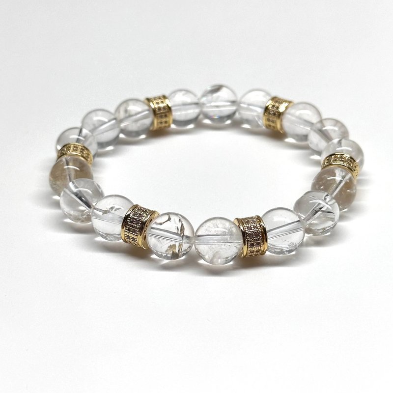 [Bingzhu·Yan] White crystal 18K gold-plated classical door and window pattern natural crystal bracelet bracelet - สร้อยข้อมือ - เครื่องประดับพลอย ขาว