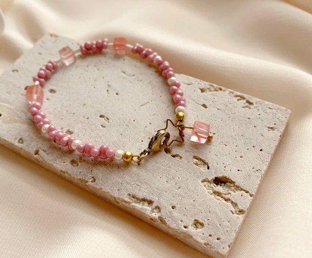 Rose Quartz bubble gum little girls bracelet 13cm handmade