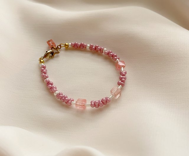 Rose Quartz bubble gum little girls bracelet 13cm handmade