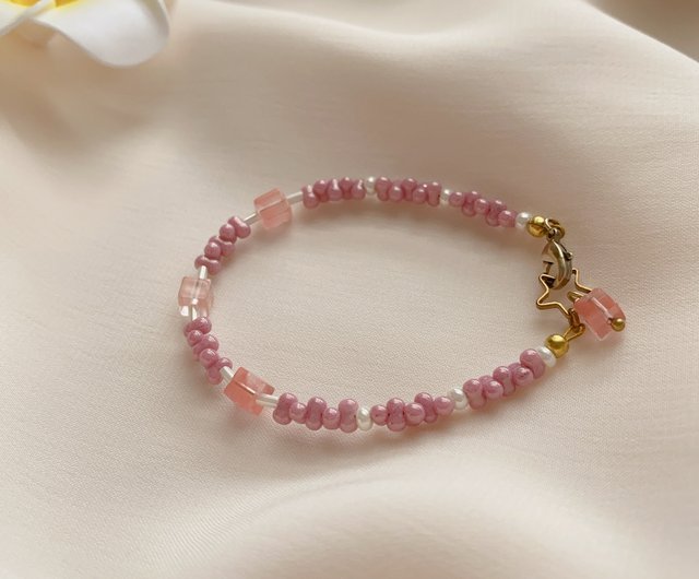 Rose Quartz bubble gum little girls bracelet 13cm handmade