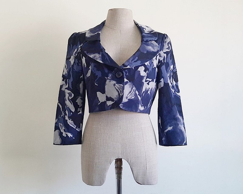 RINASCIMENTO 復古海軍藍短款女士抽象印花西裝外套 S 碼 - 女裝西裝外套/大衣 - 其他材質 藍色