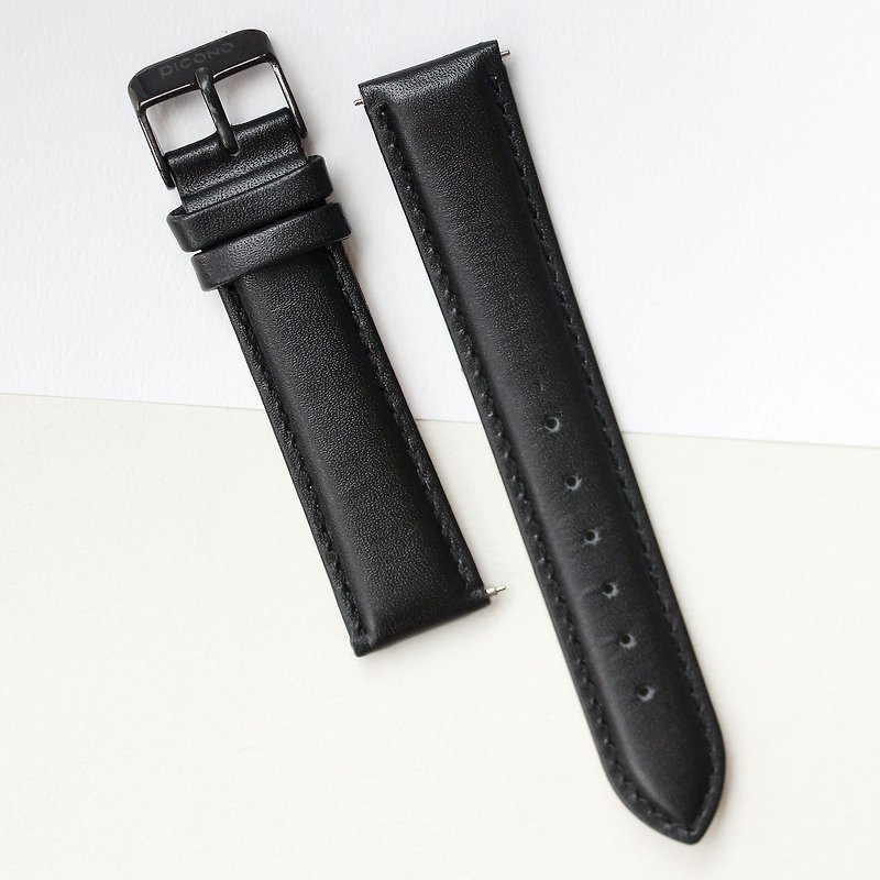 【PICONO】Apple Watch適用-20mm黑色真皮錶帶/錶扣黑色 - 錶帶 - 真皮 