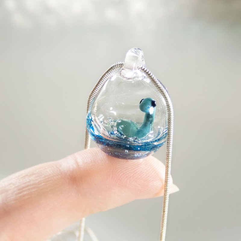 Blown Glass Necklace with Loch Ness Monster inside • Heady Glass Pendant Gifts - Necklaces - Glass Blue