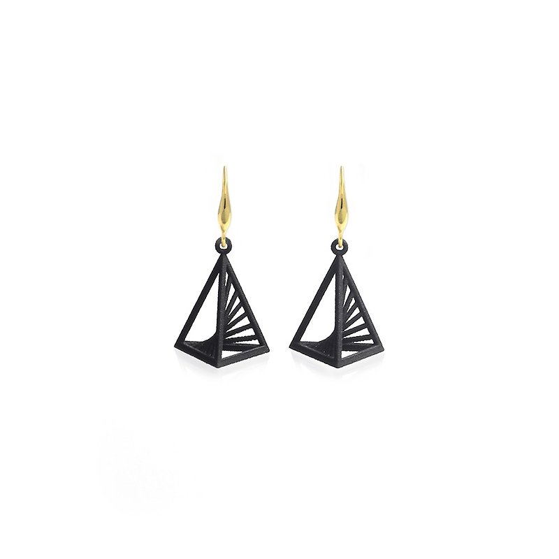 【String Art】Triangular Pyramid Earring (Silver/Gold) - ต่างหู - โลหะ สีเงิน