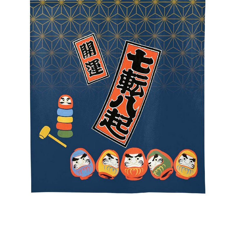 日本製コスモ中門簾 達摩七福神 幸運藍 - 門簾/門牌 - 聚酯纖維 