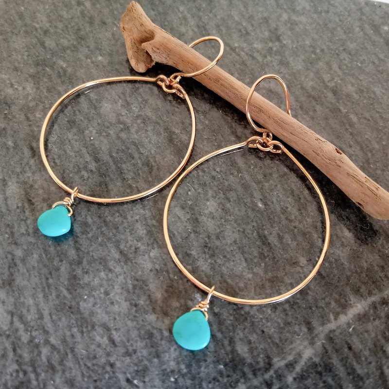 Gem Stone /14KGF   Simple hoop earrings with turquoise - ต่างหู - เครื่องประดับพลอย สีน้ำเงิน