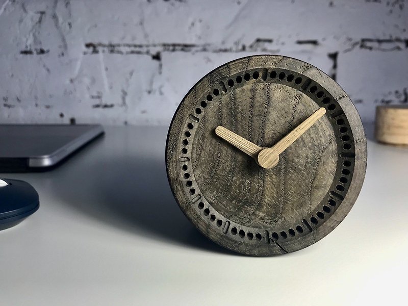 Table clock round (bog oak) 8cmX8cm - 時鐘/鬧鐘 - 木頭 黑色