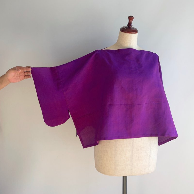 Unique item | KIMONO sleeved short Pullover -Silk KIMONO fabric, purple - Women's Tops - Silk Purple