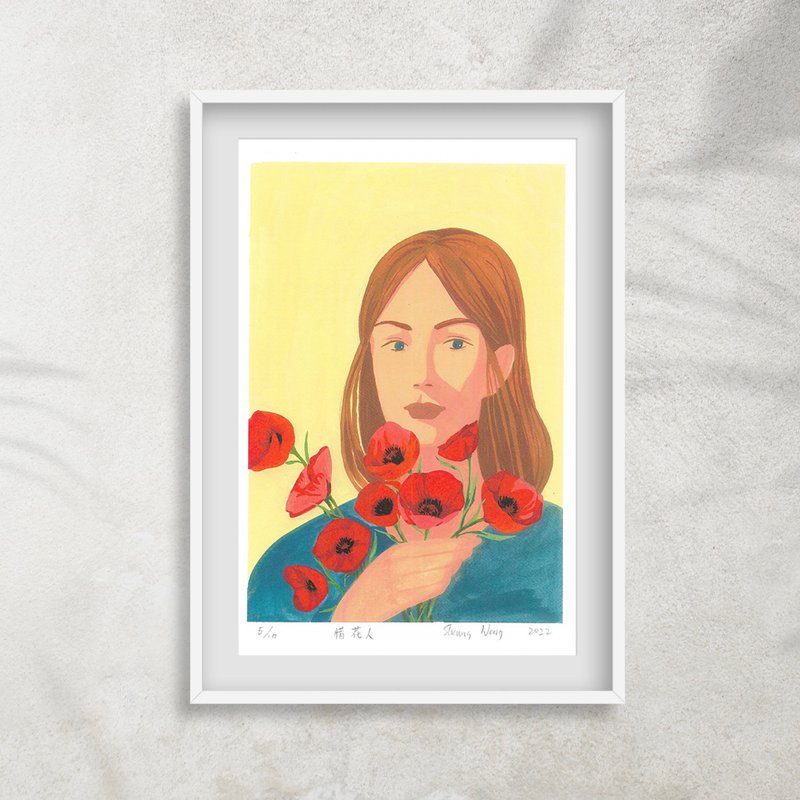 【惜花人】複印畫|Art print - 卡片/明信片 - 紙 白色