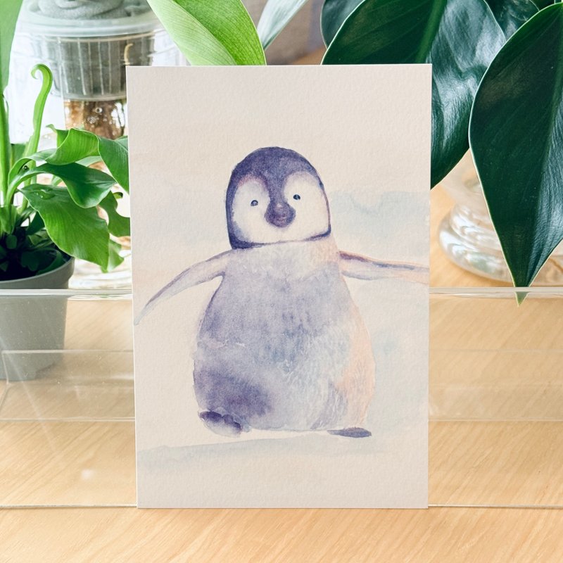 明信片 卡片 水彩畫作 企鵝 可愛 動物 賀卡 - 卡片/明信片 - 紙 白色