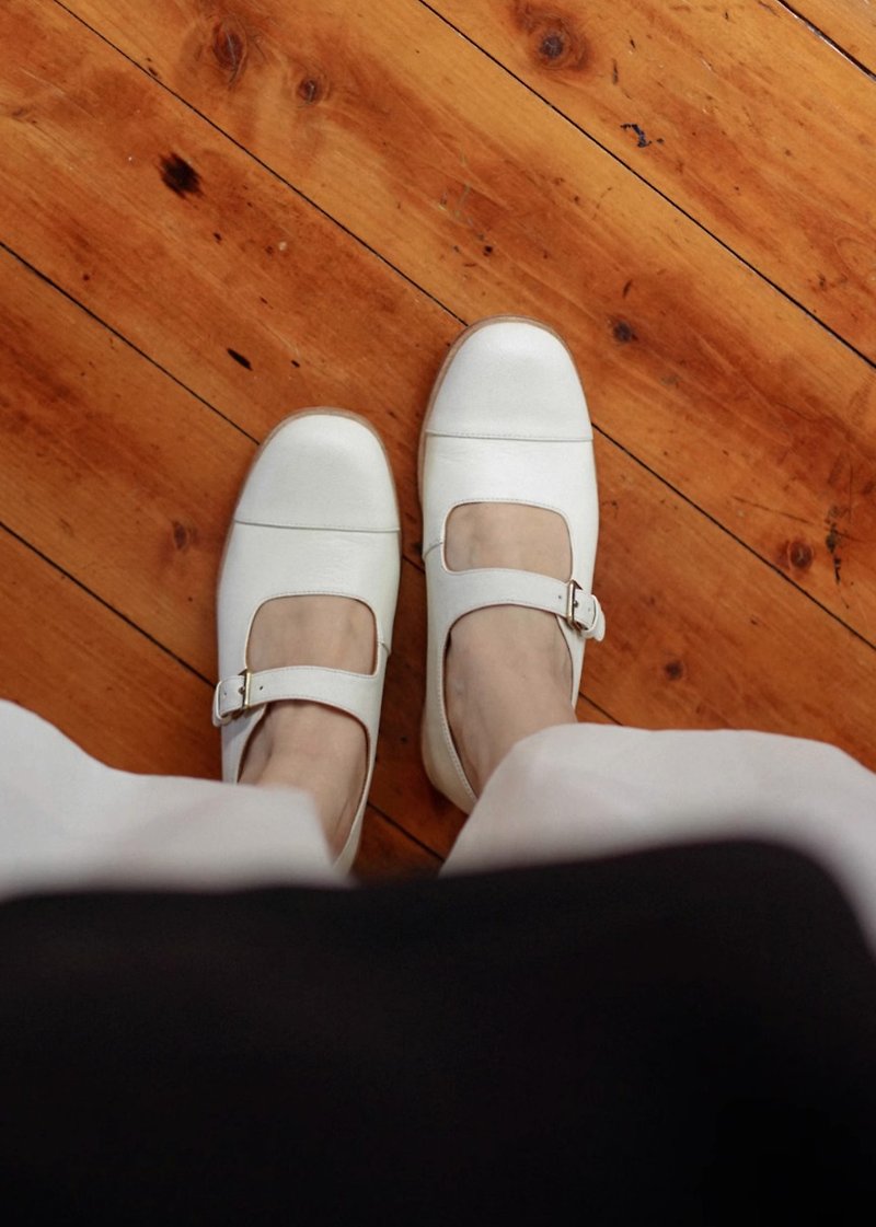 柔軟輕盈 復古羊皮瑪莉珍 手工製 白色 - 女皮鞋 - 真皮 白色