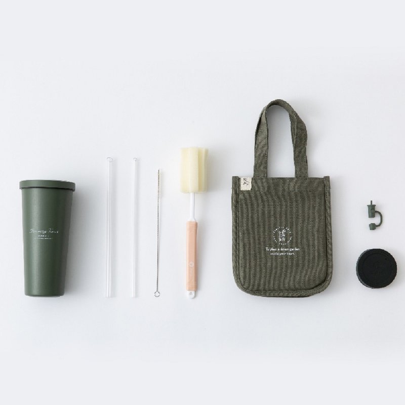 Stainless steel straw cup II 710ml canvas bag classic combination - Vacuum Flasks - Other Metals Multicolor