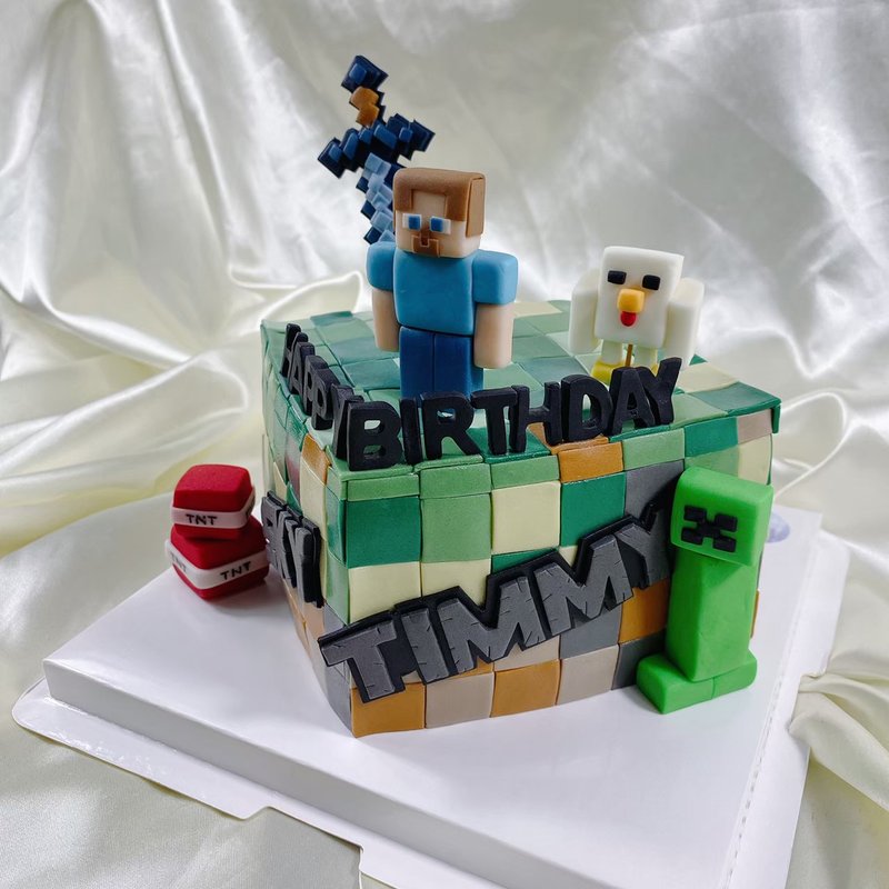 Wheat Block Minecraft Birthday Cake Customized Dessert Cake One-month Wedding 6-inch Face-to-Face - เค้กและของหวาน - อาหารสด สีเขียว