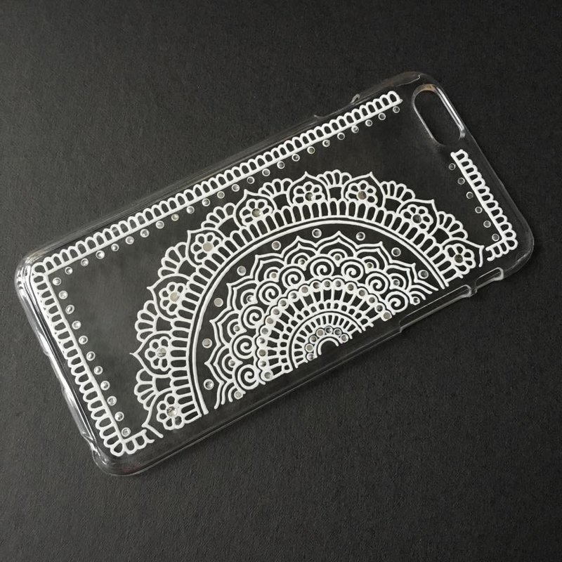 手繪透明手機殼 手機套 白色 iPhone 7 6s Samsung Galaxy Sony LG Case Henna Mandala 漢娜 蔓蒂 曼陀羅 禪繞 民族 印度彩繪 - 手機殼/手機套 - 塑膠 白色