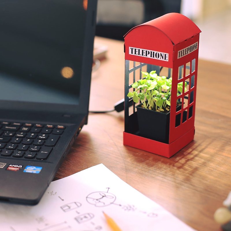 Paper Garden LED Mini Grow Light/ Red Phone Booth
