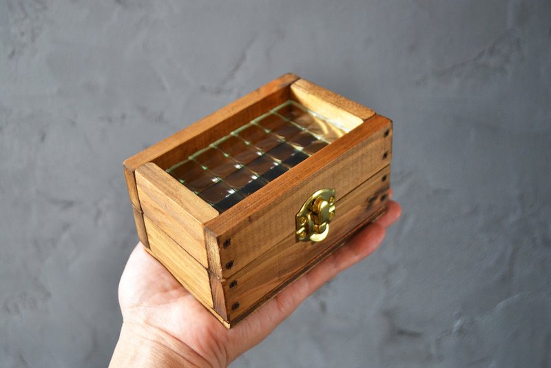 0310mito 日本産ひのきとレトロガラスのケース S size　チェッカーガラス - 居家收納/收納盒/儲物盒 - 玻璃 咖啡色
