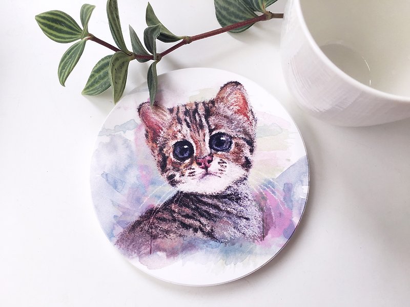 Animal illustrator ceramic absorbent coasters little Stone[Tiger] - ที่รองแก้ว - ดินเผา ขาว