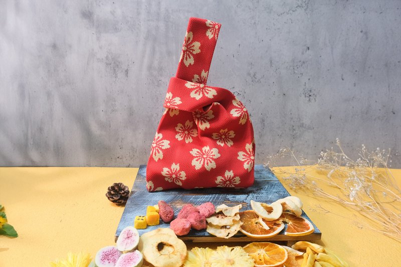 [Heguo] New Year Red Cherry Blossom Comprehensive Dried Fruit Knitted Bag-New Year Gift - ผลไม้อบแห้ง - ผ้าฝ้าย/ผ้าลินิน สีแดง