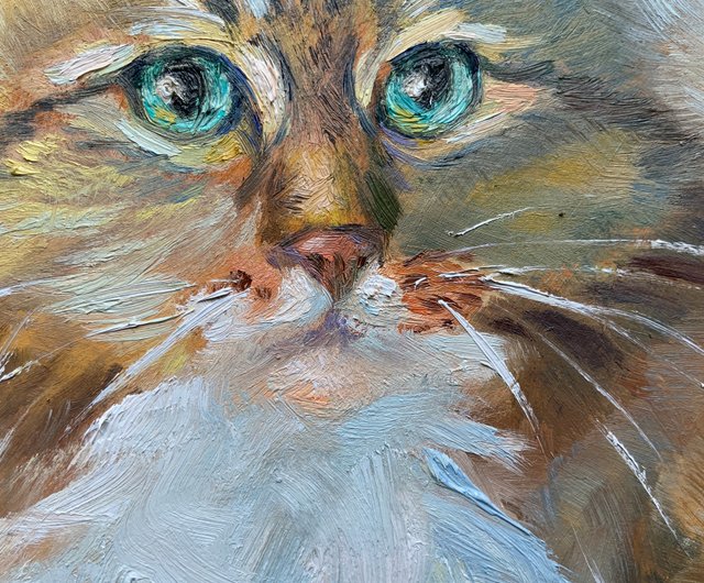 猫の肖像画油絵ふわふわ灰色の猫の肖像画美しい猫オリジナル - ショップ Elena Boyko ウォールデコ・壁紙 - Pinkoi