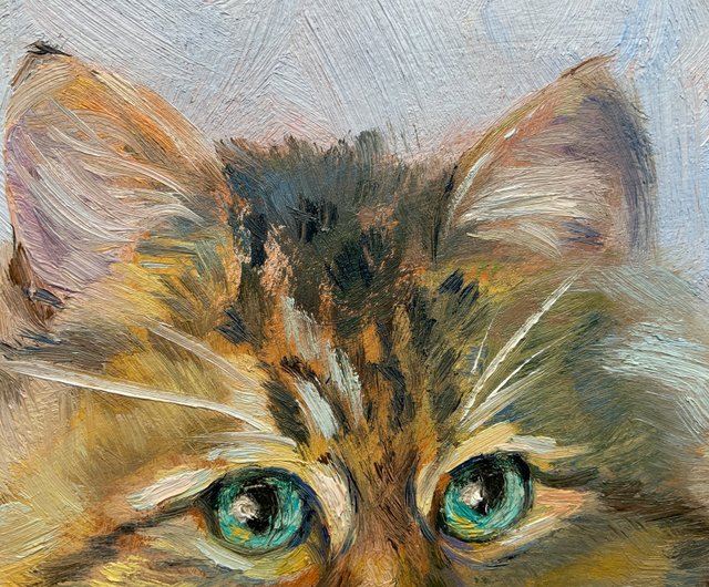 猫の肖像画油絵ふわふわ灰色の猫の肖像画美しい猫オリジナル - ショップ Elena Boyko ウォールデコ・壁紙 - Pinkoi