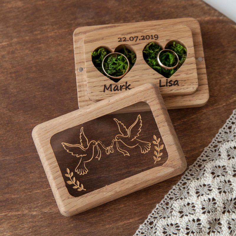 Wooden wedding double ring box | Custom ring holder | ring pillow | Anniversary - 其他 - 木頭 多色