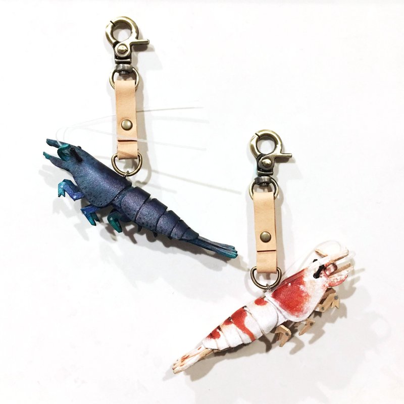 Original animal series crystal shrimp (aquatic shrimp) pendant hanging buckle leather goods leather carving - พวงกุญแจ - หนังแท้ สีน้ำเงิน