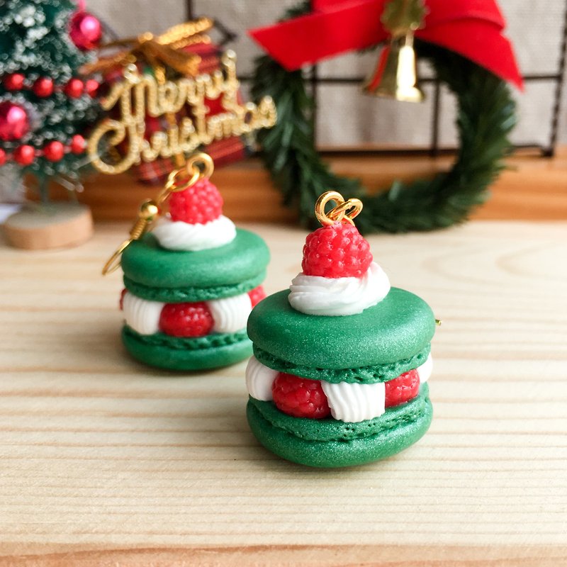 莓果馬卡龍--聖誕(綠) 耳環 單支 甜點飾品 macaron 聖誕節 禮物 - 耳環/耳夾 - 黏土 綠色