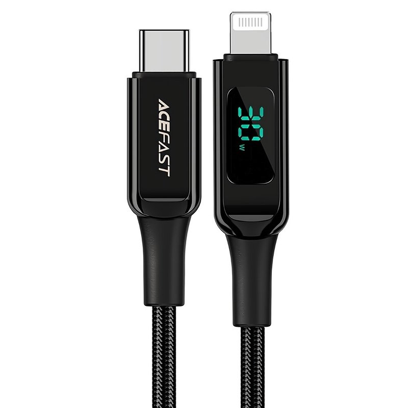 ACEFAST 鋅合金數顯編織PD充電數據線-C6-01-黑色 - 行動電源/充電線 - 尼龍 