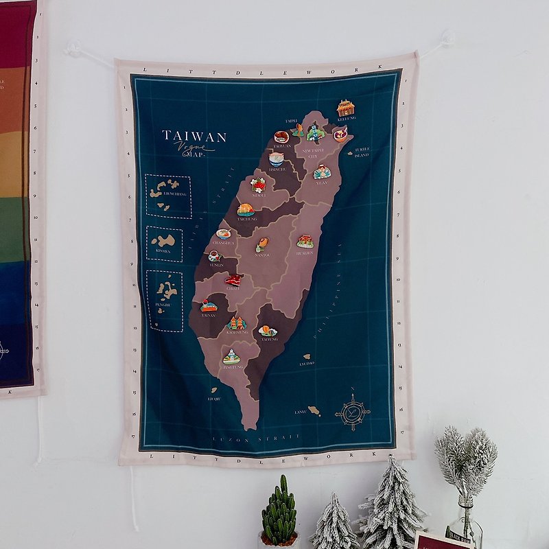 台湾地図タペストリー | おしゃれなタイプ (紺) | Littdlework - ウォールデコ・壁紙 - 刺しゅう糸 多色