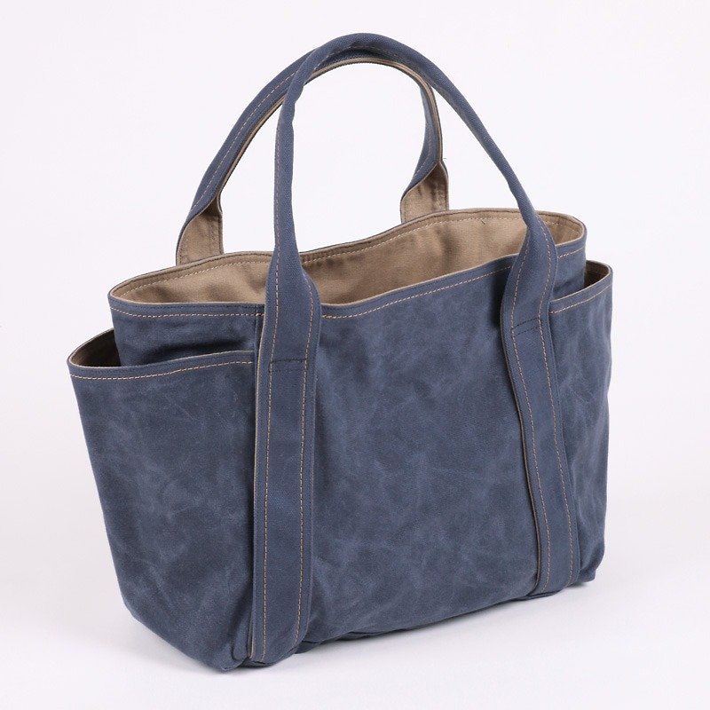 Paraffin Water-repellent Utility Bag - Gray Blue (Medium) - Messenger Bags & Sling Bags - Cotton & Hemp Blue