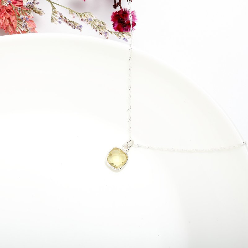 Lemon citrine square s925 sterling silver necklace mother's day gift - สร้อยคอทรง Collar - คริสตัล สีเหลือง