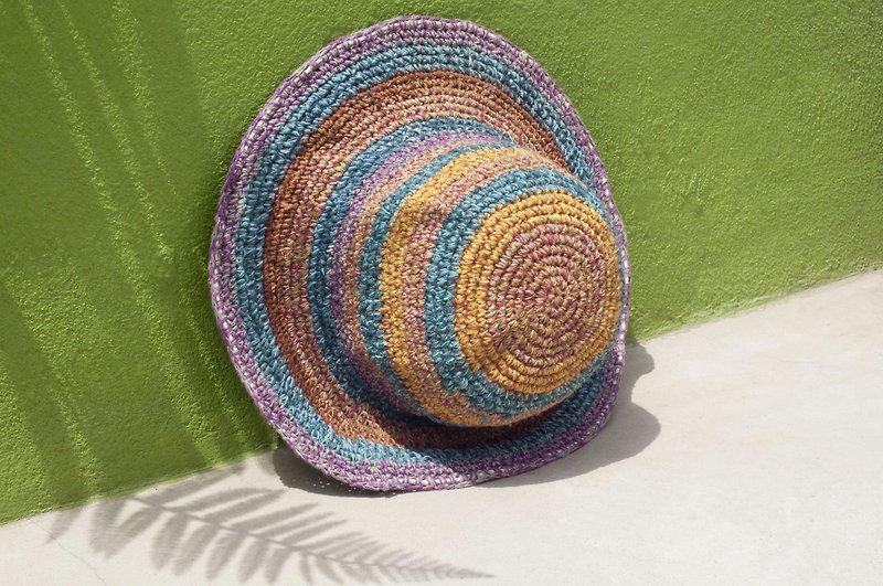 Hand-woven cotton Linen hat knit cap hat sun hat straw hat - South highway Lamb wine - Hats & Caps - Cotton & Hemp Multicolor