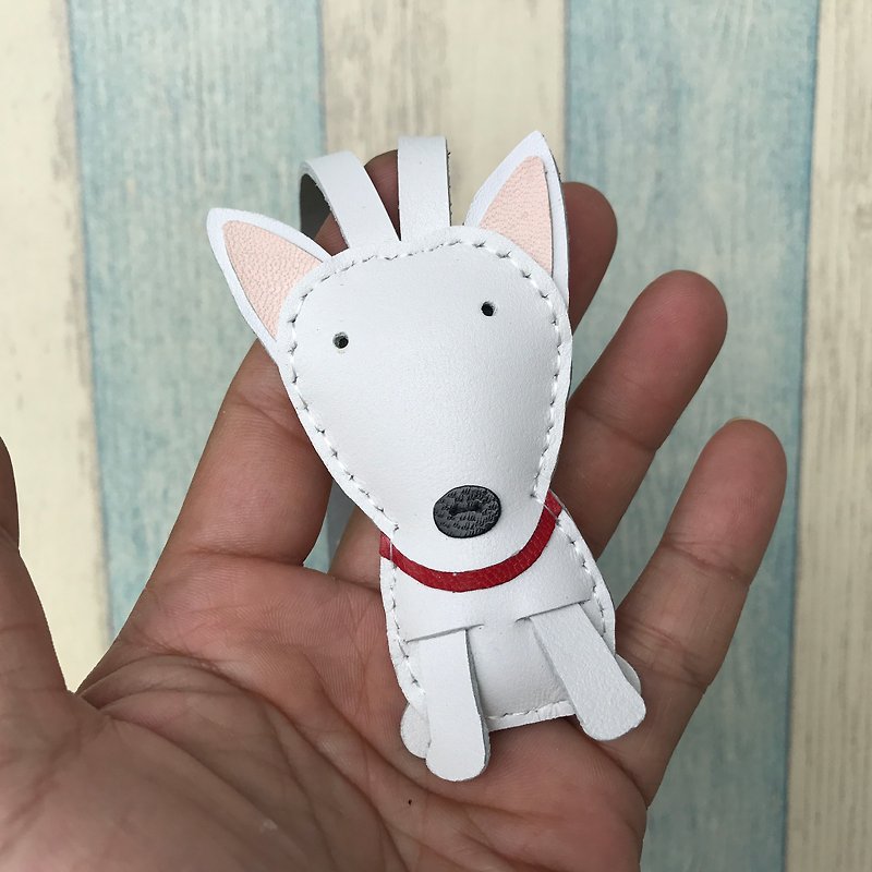 White cute hyena handmade sewn leather charm small size - Keychains - Genuine Leather White