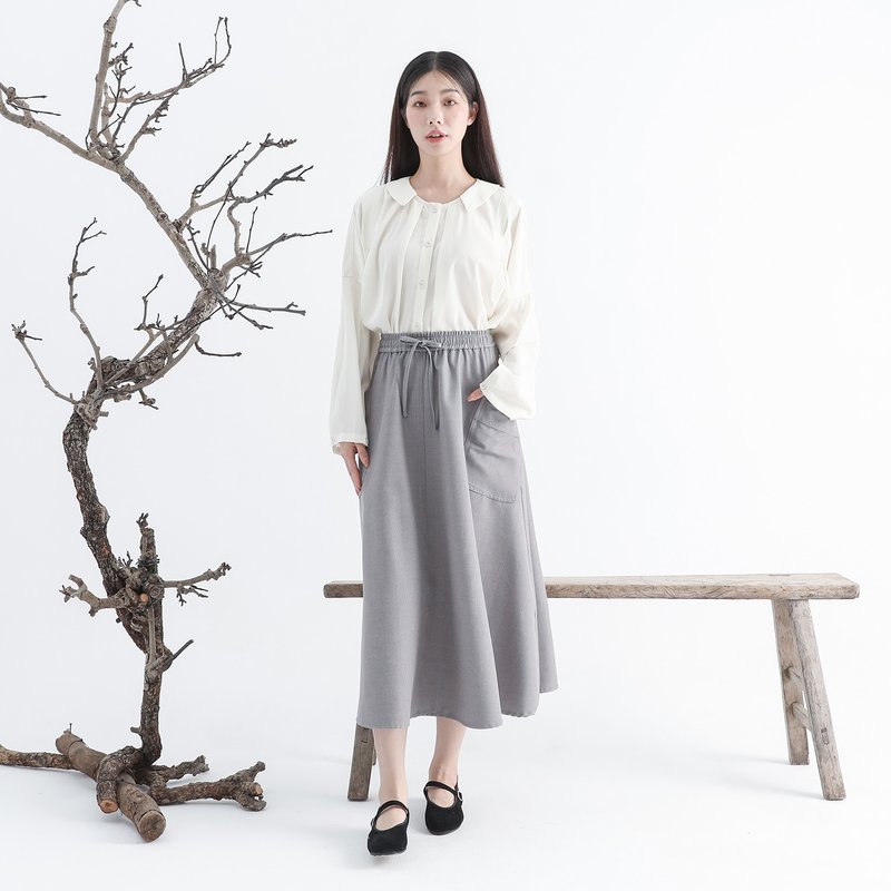 【經典原創】Zhiqiu_知秋綁帶長裙_CLB508_灰格紋 - 裙子/長裙 - 聚酯纖維 灰色