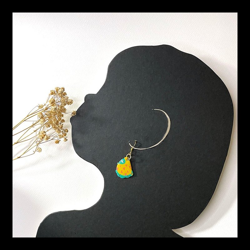 Playful bird hand-painted earrings - ต่างหู - พลาสติก สีส้ม