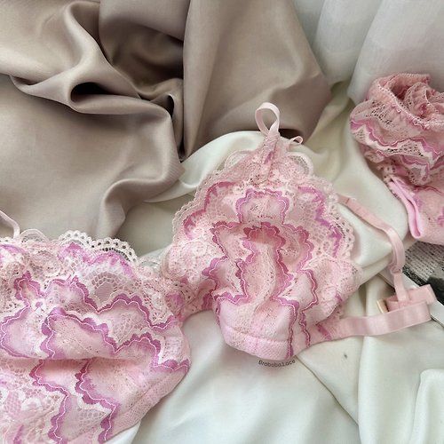 Set of satin lace with lining (bra + panties) white