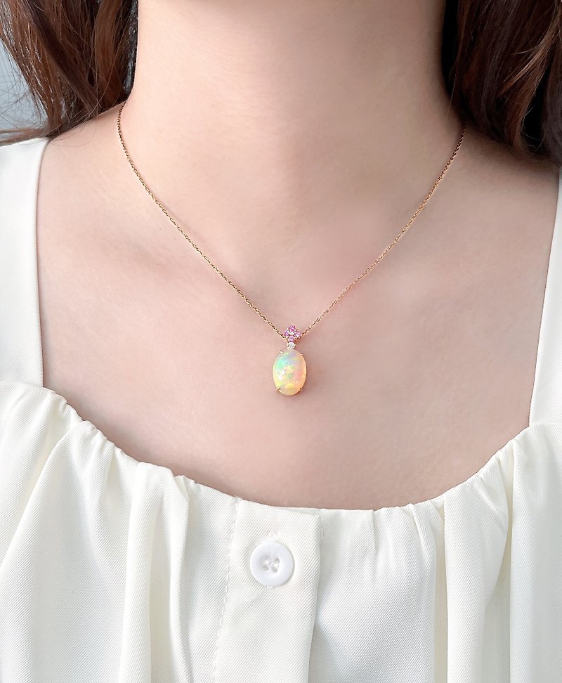 Lilac Lilac Series | Opal/Opal/Pink/18K Small Flower Necklace - สร้อยคอ - เครื่องเพชรพลอย สึชมพู