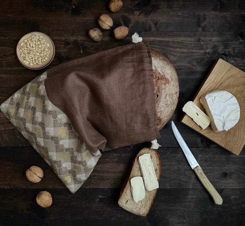Linen Reusable Drawstring Sourdough Bread Bag, Cottage Style, Gift for Mom - 調味罐/醬料罐 - 棉．麻 咖啡色