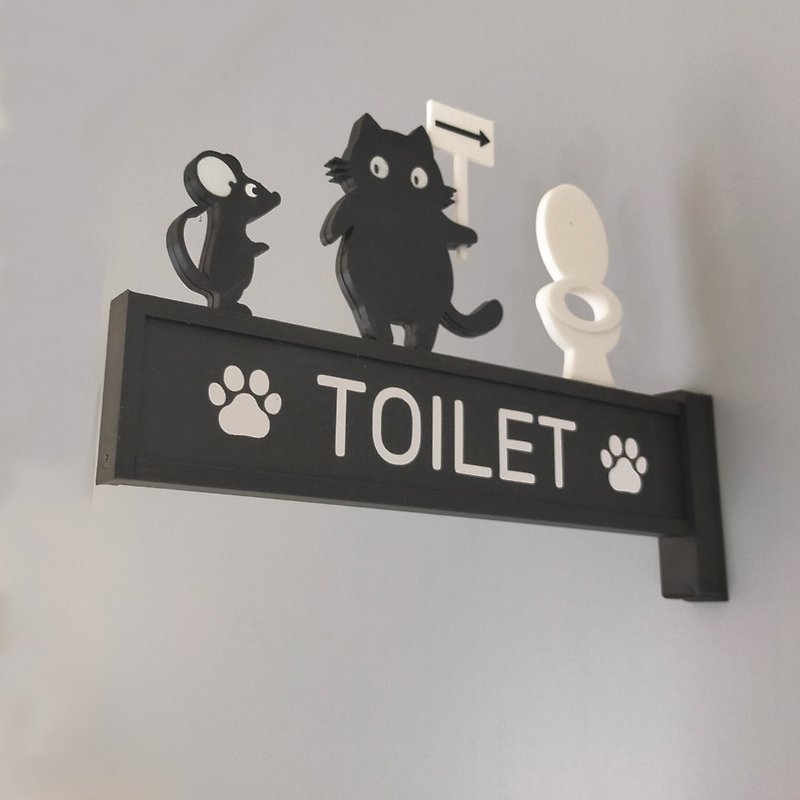 Toilet sign guided by a black cat - Wall Décor - Plastic Black
