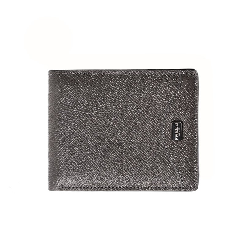 【FREED】經典 Epsom 粒面真皮短夾 - 鉑金灰 皮夾 客製刻字 - 錢包/皮夾/長短夾 - 真皮 灰色