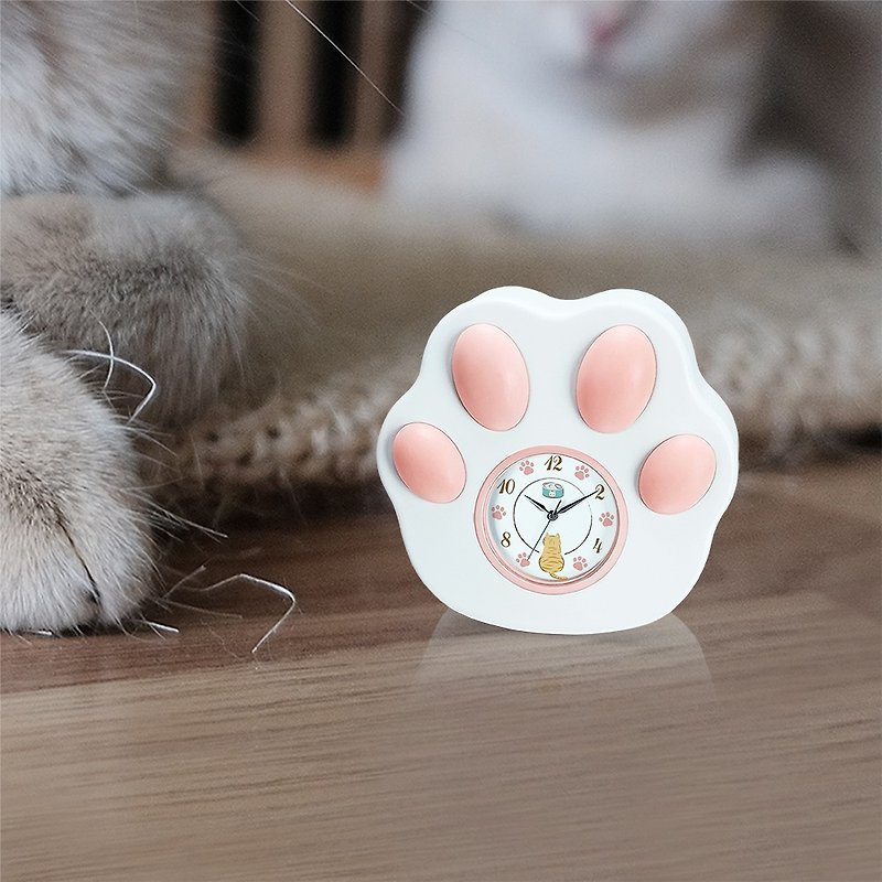 [Mini Small Table Clock] Cat’s Paw-Snow White - Clocks - Resin 