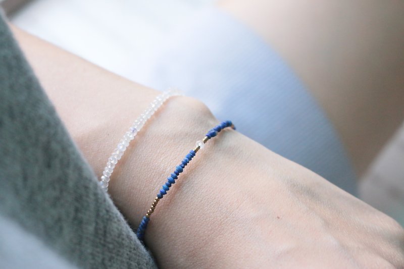 Blue kyanite moonstone brass bracelet 0448 Poseidon - Bracelets - Gemstone Blue