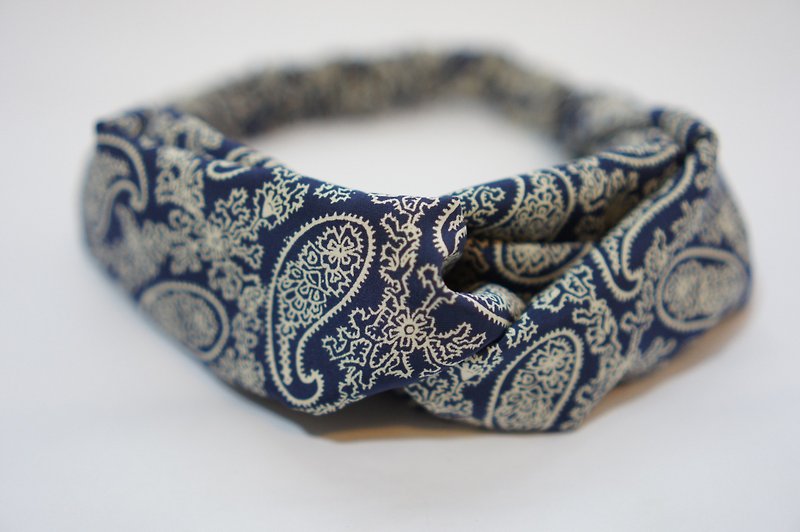Navy Amoeba / Handmade Elastic Headband - Hair Accessories - Cotton & Hemp Blue