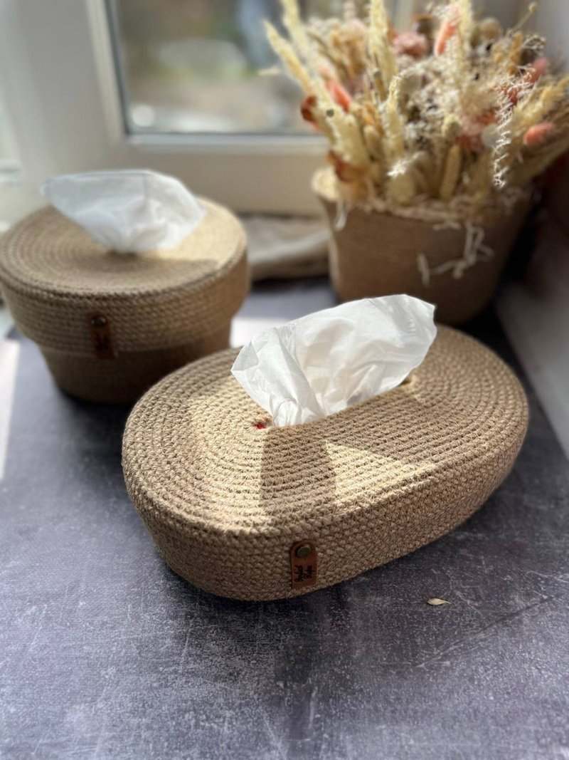 Jute Tissue Box Cover Tissue box holder Napkin Holders. Kitchen box - 面紙盒 - 環保材質 
