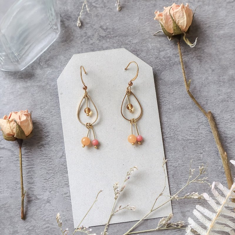 Natural Stone Geometric Brass Earrings - Morning Rose - Earrings & Clip-ons - Copper & Brass Pink